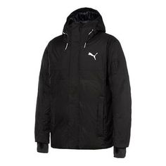 PUMA Protective Down Jacket 'Black' 580025-01 Black Waterproof Sports Outerwear, Black Waterproof Hooded Jacket For Winter Sports, Black Hooded Sport Coat For Cold Weather, Urban Black Sport Coat For Outdoor, Black Sport Coat For Outdoor Activities In Fall, Functional Black Windproof Sport Coat, Black Sport Coat For Fall Outdoor Activities, Black Windproof Sport Coat For Streetwear, Black Sport Coat For Winter Streetwear