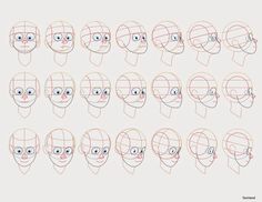 an animation character's head is shown with different facial expressions and lines on it