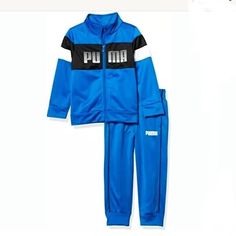 Puma Little Boys 2 Pc Track Set. Includes Jacket & Jogger Pants. Condition Is Brand New W/Tags. 100% Polyester. Size Is 6/7 . Color: Blue. Blue Sporty Sets For Streetwear, Blue Sporty Streetwear Sets, Blue Moisture-wicking Tracksuit For Sports, Blue Sportswear Sets For Training, Blue Sportswear Training Set, Blue Sportswear Training Sets, Blue Athleisure Sets For Spring, Casual Blue Gym Sets, Sports Sets With Pockets