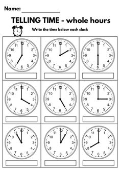 telling time worksheet for kids to learn how to tell the time on clocks