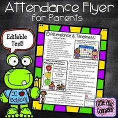 a poster with the words attendance flyer for parents and students to use in their classroom