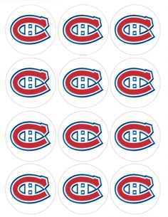 the edmonton oilers stickers are shown in red, white and blue on a white background