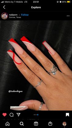 Marble French Nails, Nail French Tip, Red Nails Acrylic, Nails Butterfly, Nail French, Nails Marble, Red And White Nails, Butterfly Nails, Red Acrylic Nails