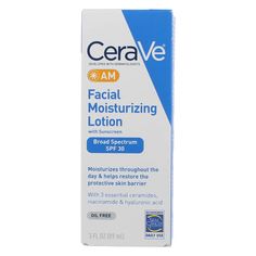 CeraVe AM Oil Free Facial Moisturizing Lotion, SPF 30, 3 fl oz (2 pack) (Bundle) Cerave Lotion Oily Skin, Rough Bumpy Skin, Fresh Skincare, Cream For Oily Skin, Bumpy Skin, Moisturizing Lotion, Organic Products, Broad Spectrum Sunscreen, Facial Cream