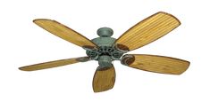 a green and brown ceiling fan on a white background