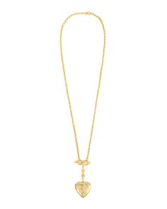 Ben-Amun heart necklace. 24-karat gold electroplating. Heart-shaped locket as drop. Approx. 24"L. Made in USA. | Ben-Amun Chain and Heart Locket Necklace Ben Amun Necklace, Elegant Gold Necklace, Gold Locket Necklace, Stylist Outfit, Cute Ear Piercings, Gold Necklace Simple, Heart Locket Necklace, Dope Jewelry, Yellow Gold Chain