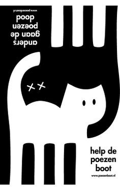 a black and white poster with an image of a cat on it's back