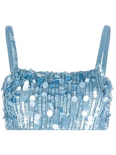 blue stretch-design sequin embellishment bandeau style spaghetti straps cropped straight hem Studio 54 Outfits, Chic Tattoo, Png Clothes, Sparkle Top, Sequin Embellishment, Blue Sparkle, Beaded Handbag, Blue Sparkles, Eye Makeup Art