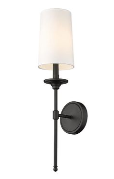 a wall light with a white shade on the top and bottom part of it's arm