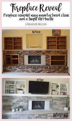 the fireplace reveal before and after being painted