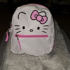 White & Pink Cute White Rectangular Backpack, Cute White Everyday Backpack, Cute Everyday White Backpack, Kawaii White Backpack For Everyday Use, White Kawaii Backpack For Everyday Use, White Hello Kitty Kawaii Bag, Cute White Backpack With Adjustable Strap, Trendy White Backpack With Cat Design, White Bag With Cat Design For Daily Use