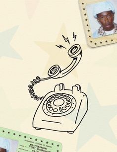 an old fashioned phone with a drawing of a woman's face on the phone