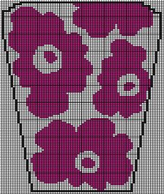 a cross stitch pattern with pink flowers in a vase