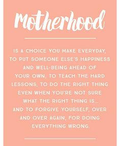 a pink background with the words motherhood written in white and on top of it