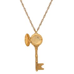 Unlock a world of elegance with our art deco-inspired skeleton key pendant, boasting intricate floral motifs adorning its charming locket, capable of safeguarding cherished memories within two delicately nestled photos. Suspended gracefully from a sleek rope chain, this pendant exudes vintage allure with its graceful curves and ornate detailing, making it a captivating addition to any jewelry collection. Perfect for those who appreciate both style and sentiment, this piece effortlessly merges ti Classic Jewelry With Keys For Gifts, Vintage Pendant Jewelry With Keys, Vintage Gold Key Necklace, Vintage Gold Necklaces With Keys, Vintage Gold Jewelry With Keys, Antique Gold Necklaces With Two Keys, Key Necklace Vintage, Interesting Jewelry, 1928 Jewelry