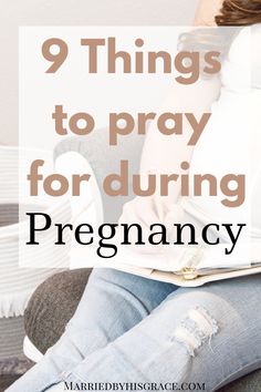 a woman sitting on a couch reading a book with the words 9 things to pray for during