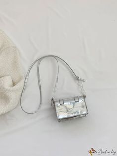 BirdinBag - Stylish Metallic Mini Flap Square Bag - Minimalist Design Silver Shoulder Bag With Mobile Phone Bag For Everyday, Everyday Silver Shoulder Bag With Mobile Phone Pocket, Trendy Silver Portable Shoulder Bag, Silver Portable Shoulder Bag For Everyday Use, Portable Silver Shoulder Bag For Everyday, Silver Shoulder Bag For Everyday, Silver Satchel For Daily Use, Silver Satchel With Adjustable Strap For Everyday, Silver Bag With Adjustable Strap For Gift