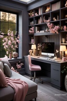 a living room filled with lots of furniture and flowers