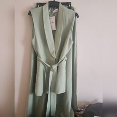 Nwt Zara Co-Ord Set Tuxedo Collar Vest+Wide Leg Pants Green Mint Sz L &Xl Bnwt. Sz L Measurements Provided On This Listing. Zara Wide Leg Workwear Sets, Zara Wide Leg Sets For Workwear, Chic Zara Sets For Spring, Zara Pantsuit With Pockets For Spring, Chic Full-length Spring Outerwear, Chic Full Length Spring Outerwear, Zara Spring Trousers Set, Zara Spring Trouser Sets, Spring Full-length Workwear Outerwear