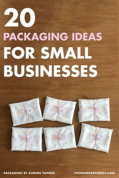 the cover of 20 packaging ideas for small businesses, including envelopes and napkins