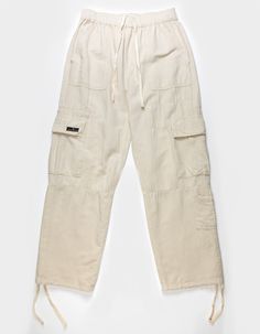 Bdg Urban Outfitters Utility Cargo Pants. Elastic Waist With Drawstring. Two Front Pockets. Two Cargo Pockets And Two Back Pockets With Hook-And-Loop Closures. Utility Pocket. Woven Label At Right Front Cargo Pocket. Relaxed Fit. Tapered Legs. Elastic Cuffs With Adjustable Drawstring Closures. 51% Linen 49% Cotton. Machine Wash. Imported. Casual White Cargo Pants With Drawstring, Spring Cotton Cargo Jeans With Drawstring, Relaxed Fit Cotton Cargo Jeans With Drawstring, Casual Cotton Cargo Jeans With Drawstring, Beige Cotton Parachute Pants With Drawstring, Beige Drawstring Bottoms For Streetwear, Utility Cargo Pants, Flannel Sweatshirt, Urban Outfitters Men