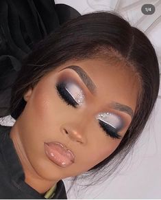 Grey Makeup Looks For Black Women, Wedding Makeup For Black Skin, Sliver Makeup Ideas, Silver Makeup Looks For Black Women, Silver Makeup Ideas, Grey Makeup Looks, Grey Eyeshadow Looks, Silver Makeup Looks, Black Queen Makeup