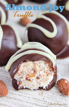 almonds and chocolate covered donuts with white frosting