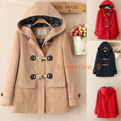 Women Wool Blend Duffle Toggle Hooded Coat Horn Button Mid-length Jacket Outwear   Condition: 100%  Brand new & High quality  Men's Asian Size: S M L XL  Material:Polyester Occasion : Casual, Fashion Dear friend: If you feel difficult to choose the size ,you can feel free to contact us, we will give you some suggestion,but it is for you reference only.       About Feedback 1.      Feedback is VERY important to us. 2.      We work very hard to exceed your expectations. We make our living by offer Hooded Pea Coat With Buttons For Fall, Hooded Pea Coat For Fall, Fall Cotton Hooded Jacket With Buttons, Casual Hooded Pea Coat With Button Closure, Toggle Coat, Duffle Coat, Outwear Jackets, Hooded Coat, Wool Coat