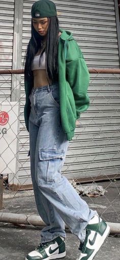 Green Streetwear Outfit, Drip Outfits, Street Style Outfits Casual, Tomboy Outfits, Street Outfit, Cute Everyday Outfits, Baddie Outfits Casual