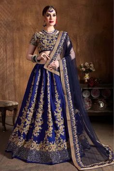 Raw Silk Lehenga Choli In Navy Blue Colour - LD3820131 Navy Blue Lehenga, Raw Silk Fabric, Salwar Designs, Red Lehenga, Utsav Fashion