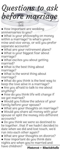 a poster with the words questions to ask before marriage