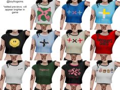 a group of women's t - shirts with different designs on them