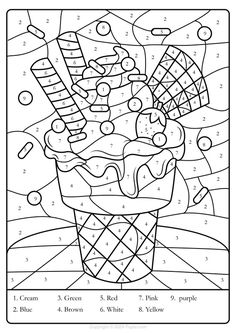 an ice cream coloring page with numbers and candy canes in the cup on it