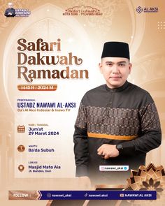 an advertisement for the islamic festival with a man in black and gold outfit standing next to a