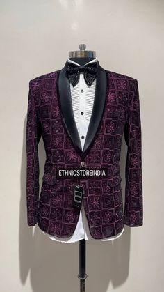 Designer Menswear Tuxedo For Men Color-Purplish Wine FABRIC Velvet PATTERN EMBROIDERED CARE DRY CLEAN ONLY ITEMS INCLUDED Blazer ,Pants, SHIRT and BOW SHOE NOT INCLUDED, ALTHOUGH CAN BE CUSTOMIZED IF THE CLIENT NEEDS (DROP US A MESSAGE IN CASE THERE IS ANY CONFUSION IN THE MEASUREMENTS) Fancy Tuxedo, Men Wedding Wear, Embroidered Tuxedo, Tuxedo Suit For Men, Suit For Men Wedding, Mens Wedding Suits, Mens Wear Wedding, Boys Tuxedo, Velvet Pattern