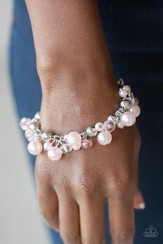 A refined collection of silver beads, pink pearls, and pink crystal-like beads cluster around the wrist, creating a timeless fringe. Features an adjustable clasp closure. Sold as one individual bracelet. Kiss Pink, Pink Pearls, Pink Jewelry, Paparazzi Accessories, Bracelet Clasps, Paparazzi Jewelry, Pink Bracelet, Silver Rhinestone, Pink Pearl