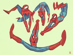 an artistic drawing of spider - man in blue and red clothes with his arms spread out