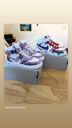 hand-painted, custom sneakers, acrylic painting on Nike leather sneakers. unique, one of a kind design and artwork, specially designed.  - please specify shoes size when placing an order with me.  - high top vs Standard. please specify.  - I will order the sneakers and begin painting once arrived.  - please provide 2-3 weeks for me to order, paint, and ship the shoes back to you.   ABSOLUTELY NO RETURNS AND NO EXCHANGES. Nike Leather Sneakers, Personalized Sneakers, Nike Leather, Sneakers Athletic, New Sneakers, Custom Sneakers, Leather Sneakers, Before Christmas, 3 Weeks