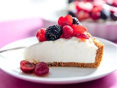 a slice of cheesecake with berries on top