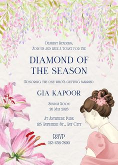 an illustration of a woman with flowers in her hair and the words diamond of the season