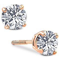 This classic pair of round studs features 2 matching round brilliant cut natural diamonds.  All diamonds are prong set in 14k rose gold screw on screw off findings. Back Round, Gold G, Gold Sign, Solitaire Studs, Diamond Settings, Broken Chain, Jewelry Manufacturers, Screw Back Earrings, Rose Gold Diamonds