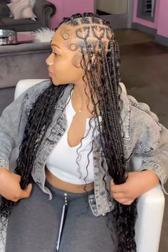 ━━━⋆˙ 💒 ˙⋆━━━ Goddess Braids With Heart, Braids With Curls Styles, Valentine Braids, Braids With Heart Design, Star Braids, Braids 2024, Curls Styles, Knotless Braids With Curls, Curled Hair With Braid