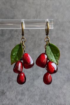 Resin And Polymer Clay, Pomegranate Jewelry, Fruit Jewelry, Fruit Earrings, Garnet Earrings, Fancy Jewelry, Girly Jewelry