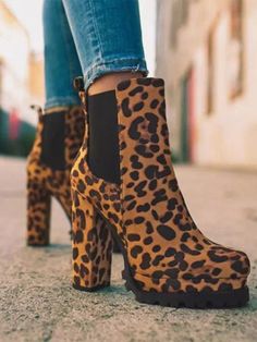 Leopard Ankle Boots, Chunky Heel Shoes, Leopard Shoes, Chunky Heels Boots, Chunky High Heels, Thick Heel, Martin Boots, Fall Shoes, Thick Heels