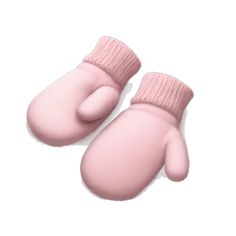 two pink mittens sitting on top of each other in front of a white background