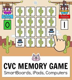 the cvc memory game for smartboards, ipads, and computers is shown