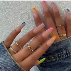 Nail Designs Summer Acrylic Coffin Long, Coffin Shape Summer Nails, Bright Neon Acrylic Nails Summer, Nails And Rings, Olive Nails, Coffin Shape Nails