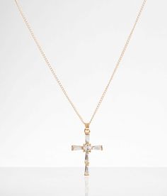 "Boutique By BKE Glitz Cross Necklace - Gold 14-19, Women's Gold Rhinestone pendant necklace Length measures 19". Apparel & Accessories" Gold Crystal Rhinestone Cross Pendant Necklace, Party Necklace With Adjustable Chain And Cross Pendant, Crystal Cross Pendant Necklace With Bling, Cross Necklace For Women, Cross Necklace Women, Gold Cross Necklace, The Boutique, Gold Rhinestone, Boutique Jewelry