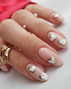 Hearts Nontraditional Valentines Nails, Pink And Gold Valentine Nails, Black Heart Nails, Finger Makeup, Nail Art Blanc, Finger Art, February Nails, Valentine Nails, Nails 2022