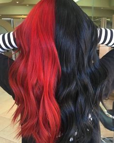 Trendy We Fryzurach, Half And Half Hair, Black Red Hair, Red Hair Inspo, Cute Hair Colors, Black Hair Color